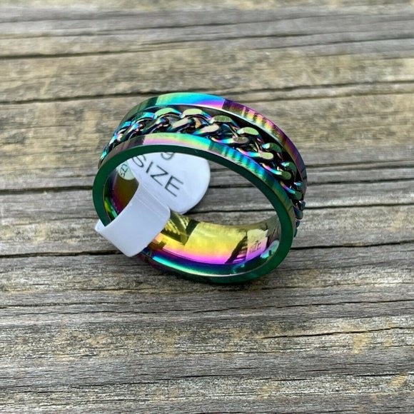 Multi Color Ring Fashion Unisex Ring Chain Style Men Women Rings Size 9 - Picture 8 of 10